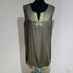 Apt 9 Women's Green Sleeveless Aztec Embroidered Boho Tunic Dress Large NEW